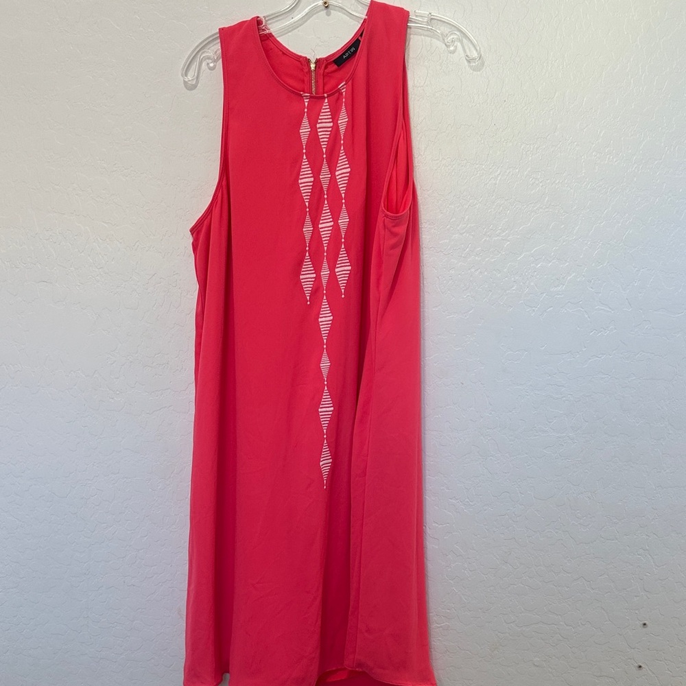Apt. 9 Sheath Dress Womens XL Sleeveless Coral neon Pink Embroidered pull over